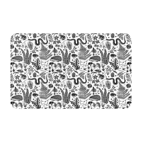 Bathroom Rugs Non Slip Washable - Sketch Snake Mushroom Hedgehog Kitchen Mats for Floor, Area Rugs for Entryway Rugs Indoor, Laundry Bathroom Room Door Rug with Rubber Backing 20x31.5in