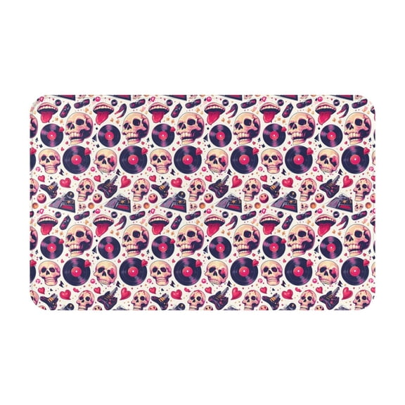 Bathroom Rugs Non Slip Washable - Skull lips record Guitar Kitchen Mats for Floor, Area Rugs for Entryway Rugs Indoor, Laundry Bathroom Room Door Rug with Rubber Backing 20x31.5in