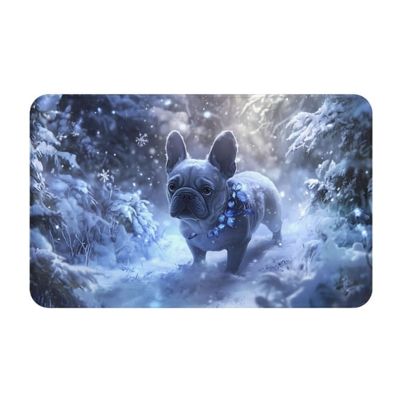 Bathroom Rugs Non Slip Washable - Snowy Cute French Bulldog Kitchen Mats for Floor, Area Rugs for Entryway Rugs Indoor, Laundry Bathroom Room Door Rug with Rubber Backing 20x31.5in
