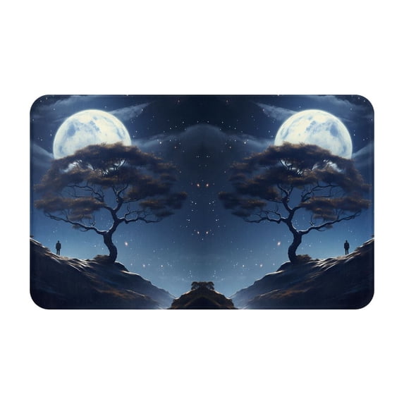 Bathroom Rugs Non Slip Washable - Starry Sky Moon Tree A Kitchen Mats for Floor, Area Rugs for Entryway Rugs Indoor, Laundry Bathroom Room Door Rug with Rubber Backing 20x31.5in