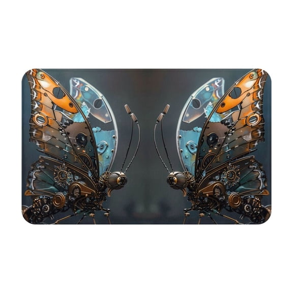 Bathroom Rugs Non Slip Washable - Steampunk Mechanical Butterfly Kitchen Mats for Floor, Area Rugs for Entryway Rugs Indoor, Laundry Bathroom Room Door Rug with Rubber Backing 20x31.5in