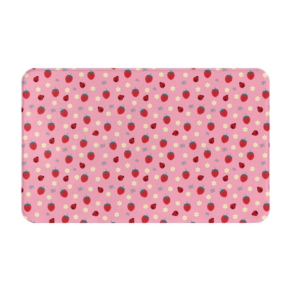 Bathroom Rugs Non Slip Washable - Strawberry and Ladybugs Kitchen Mats for Floor, Area Rugs for Entryway Rugs Indoor, Laundry Bathroom Room Door Rug with Rubber Backing 20x31.5in
