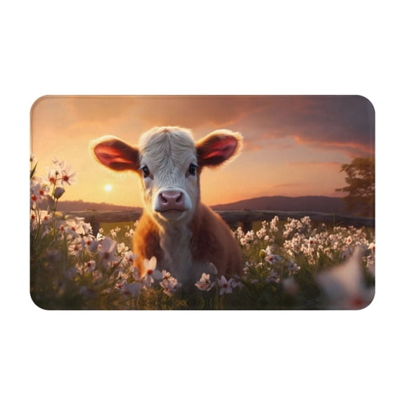 Bathroom Rugs Non Slip Washable - Sunset Calf Flower Field Kitchen Mats for Floor, Area Rugs for Entryway Rugs Indoor, Laundry Bathroom Room Door Rug with Rubber Backing 20x31.5in