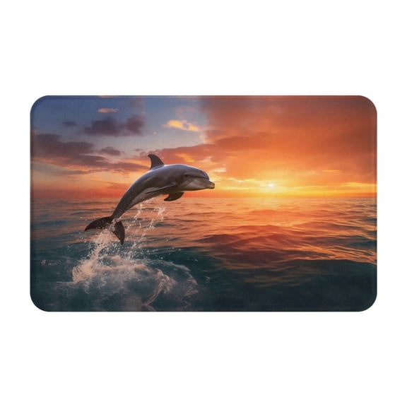 Bathroom Rugs Non Slip Washable - Sunset Dancing Dolphin B Kitchen Mats for Floor, Area Rugs for Entryway Rugs Indoor, Laundry Bathroom Room Door Rug with Rubber Backing 20x31.5in