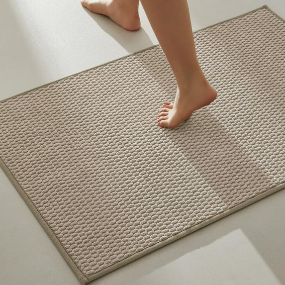 Bathroom Rugs Non Slip Washable, Super Absorbent Thin Bath Mat Quick Dry Low Pile Bathroom Rug, Beige 24"x36"