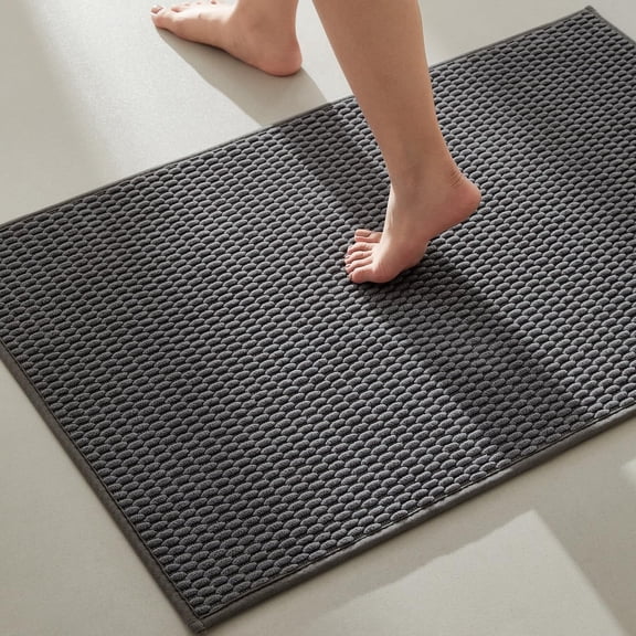 BULULOM Bathroom Rugs Non Slip Washable, Super Absorbent Thin Bath Mat Quick Dry Low Pile Bathroom Cerpet, Dark Grey 24"x36"