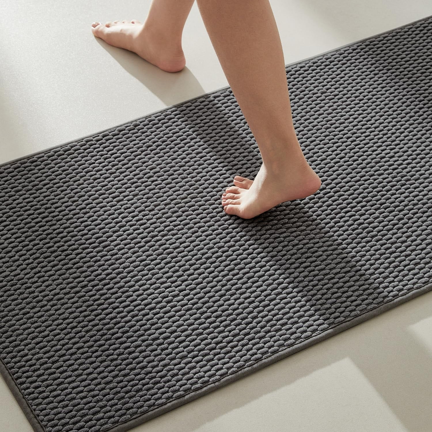TYUU Super Absorbent Bathroom Mat – Non-Slip, Quick Dry, Low Pile, Machine Washable, Dark Grey 24x47 Inches
