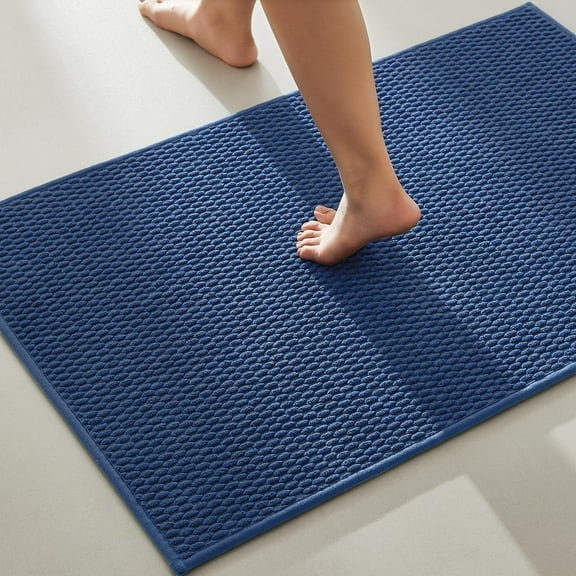 Bathroom Rugs Non Slip Washable, Super Absorbent Thin Bath Mat Quick Dry Low Pile Bathroom Rug, Navy Blue 24"x36"