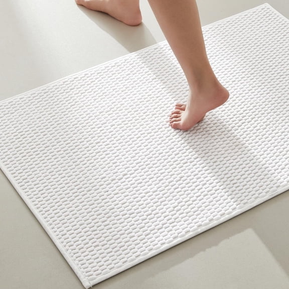 BULULOM Bathroom Rugs Non Slip Washable, Super Absorbent Thin Bath Mat Quick Dry Low Pile Bathroom Cerpet, White 24"x36"