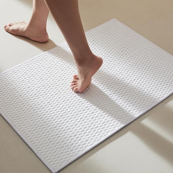 Bathroom Rugs Non Slip Washable, Super Absorbent Thin Bath Mat Quick Dry Low Pile Bathroom Rug, White 24"x36"