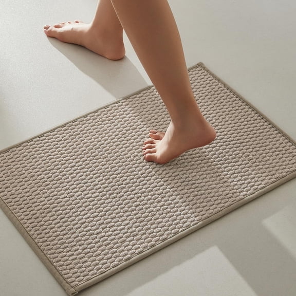 BULULOM Small Bathroom Rugs Non Slip Washable, Super Absorbent Thin Bath Mat Quick Dry Low Pile Bathroom Cerpet, Beige 16"x24"