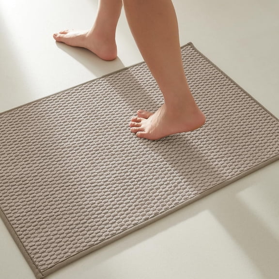 BULULOM Small Bathroom Rugs Non Slip Washable, Super Absorbent Thin Bath Mat, Quick Dry Low Pile Bathroom Cerpet, Beige 20"x30"