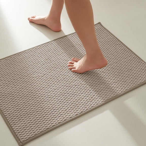 BULULOM Small Bathroom Rugs Non Slip Washable, Super Absorbent Thin Bath Mat, Quick Dry Low Pile Bathroom Cerpet, Beige 20"x30"
