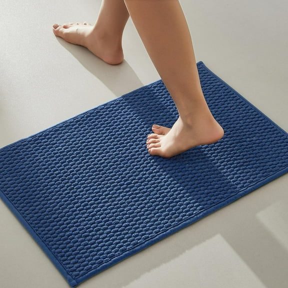 Bathroom Rugs Non Slip Washable, Super Absorbent Thin Bath Mat Small Quick Dry Low Pile Bathroom Rug, Navy Blue 16"x24"