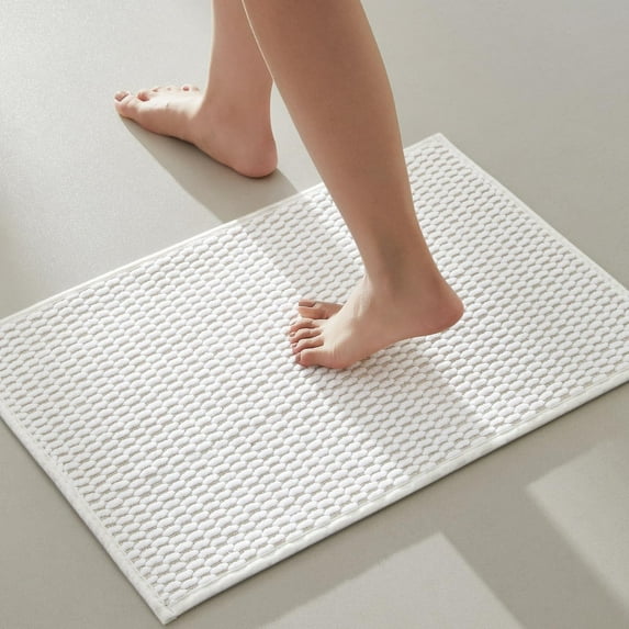 BULULOM Small Bathroom Rugs Non Slip Washable, Super Absorbent Thin Bath Mat Quick Dry Low Pile Bathroom Cerpet, White 16"x24"
