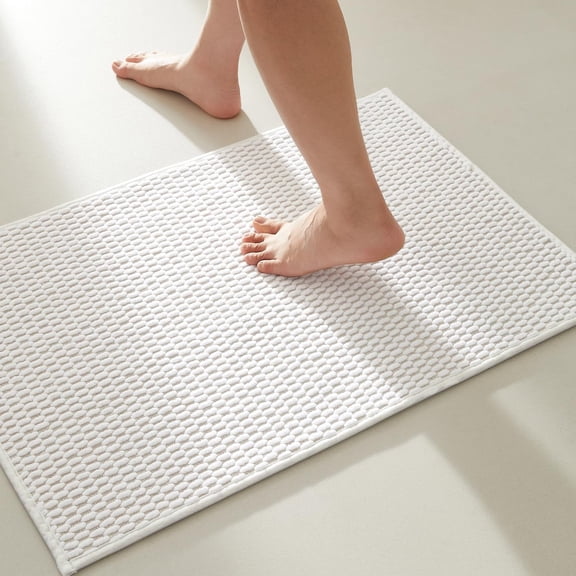 BULULOM Small Bathroom Rugs Non Slip Washable, Super Absorbent Thin Bath Mat Quick Dry Low Pile Bathroom Cerpet, White 20"x30"