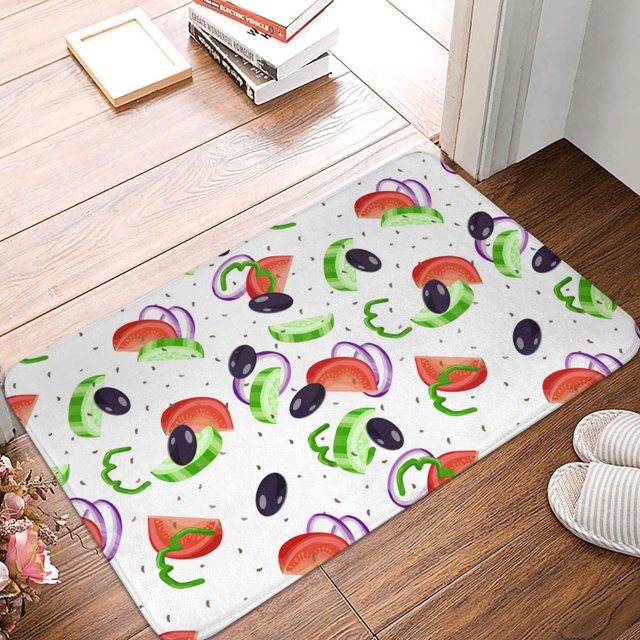 Bathroom Rugs Non Slip Washable, Tomato Eggplant Cucumber Water
