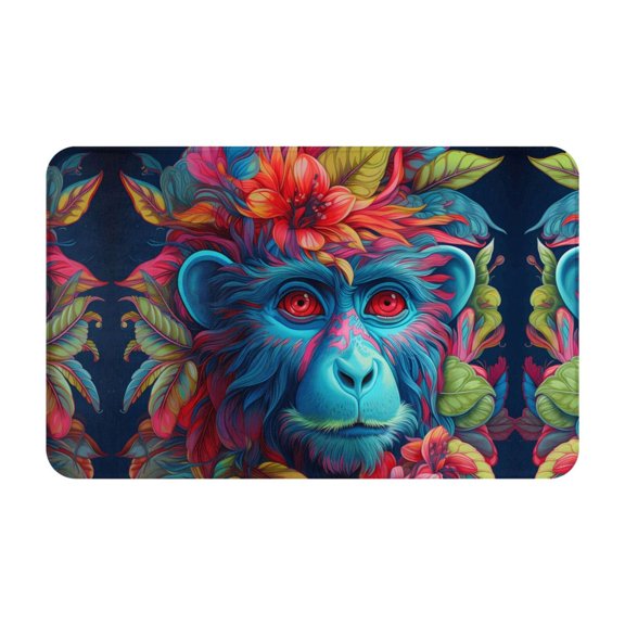 Bathroom Rugs Non Slip Washable - Tribal Style Flower Blue Monkey Kitchen Mats for Floor, Area Rugs for Entryway Rugs Indoor, Laundry Bathroom Room Door Rug with Rubber Backing 20x31.5in