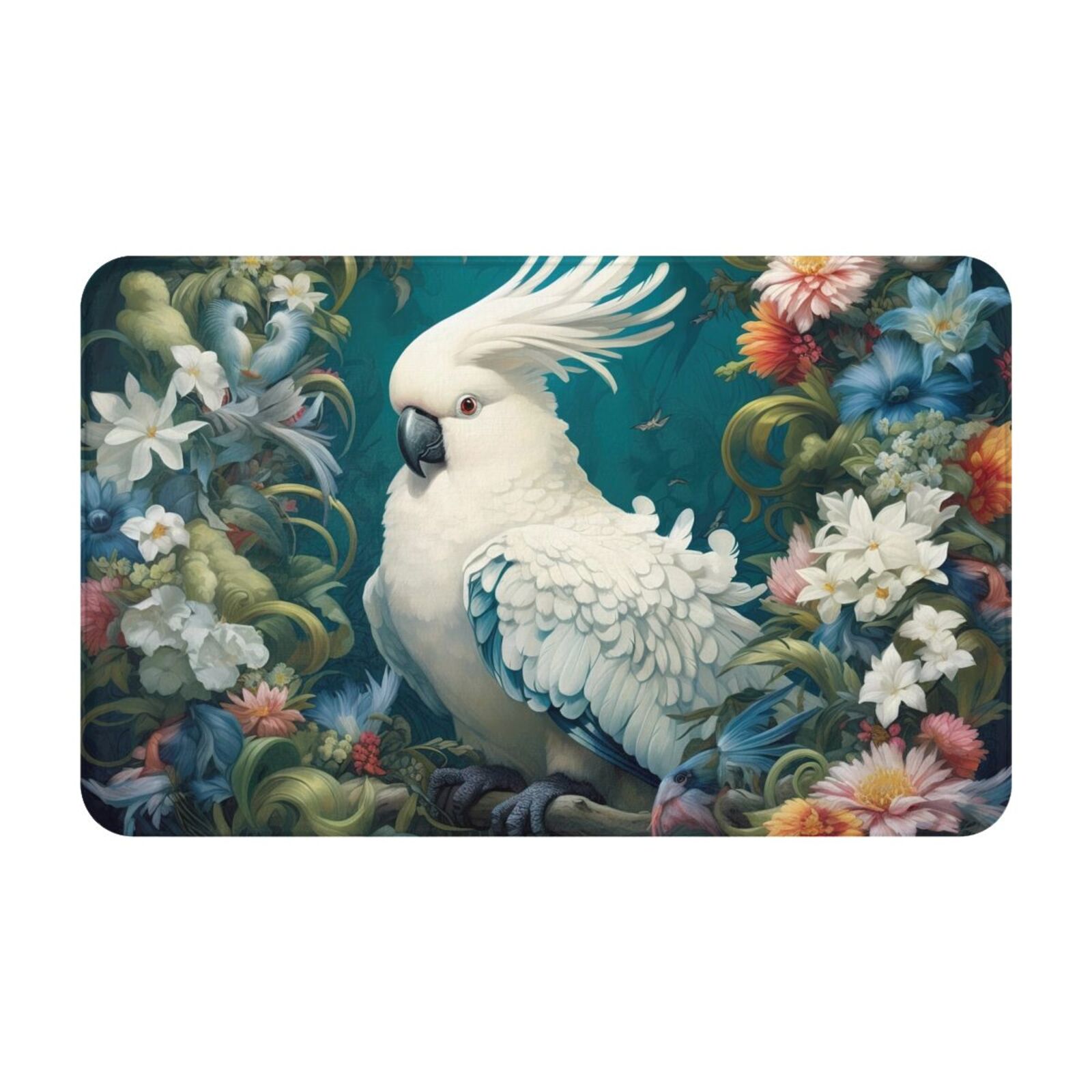 Bathroom Rugs Non Slip Washable Tropical Parrot Floral Artwork