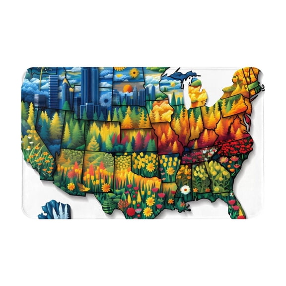 Bathroom Rugs Non Slip Washable - USA Map Floral States Kitchen Mats for Floor, Area Rugs for Entryway Rugs Indoor, Laundry Bathroom Room Door Rug with Rubber Backing 20x31.5in