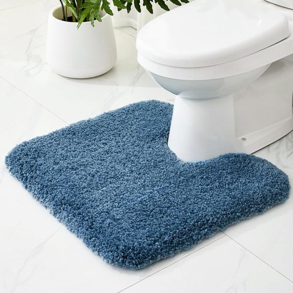 Bathroom Rugs Non Slip Washable, Ultra Thick Soft Microfiber Absorbent Bath Mats, High Density Foam Latex Non Slip Backing Bath Rugs, Fluffy Floor Carpet for Tub&Shower 24x17, Blue