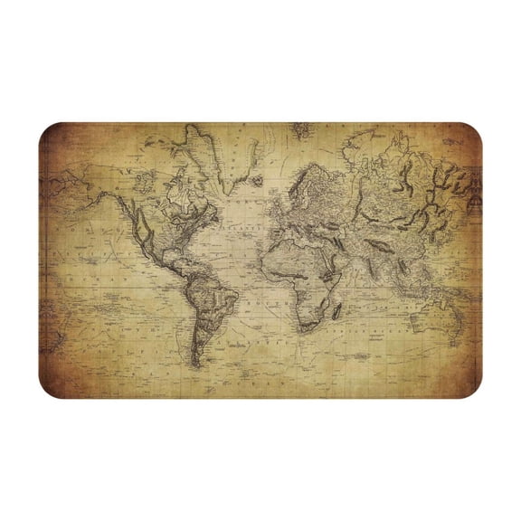 Bathroom Rugs Non Slip Washable - Vintage World Map Kitchen Mats for Floor, Area Rugs for Entryway Rugs Indoor, Laundry Bathroom Room Door Rug with Rubber Backing 20x31.5in