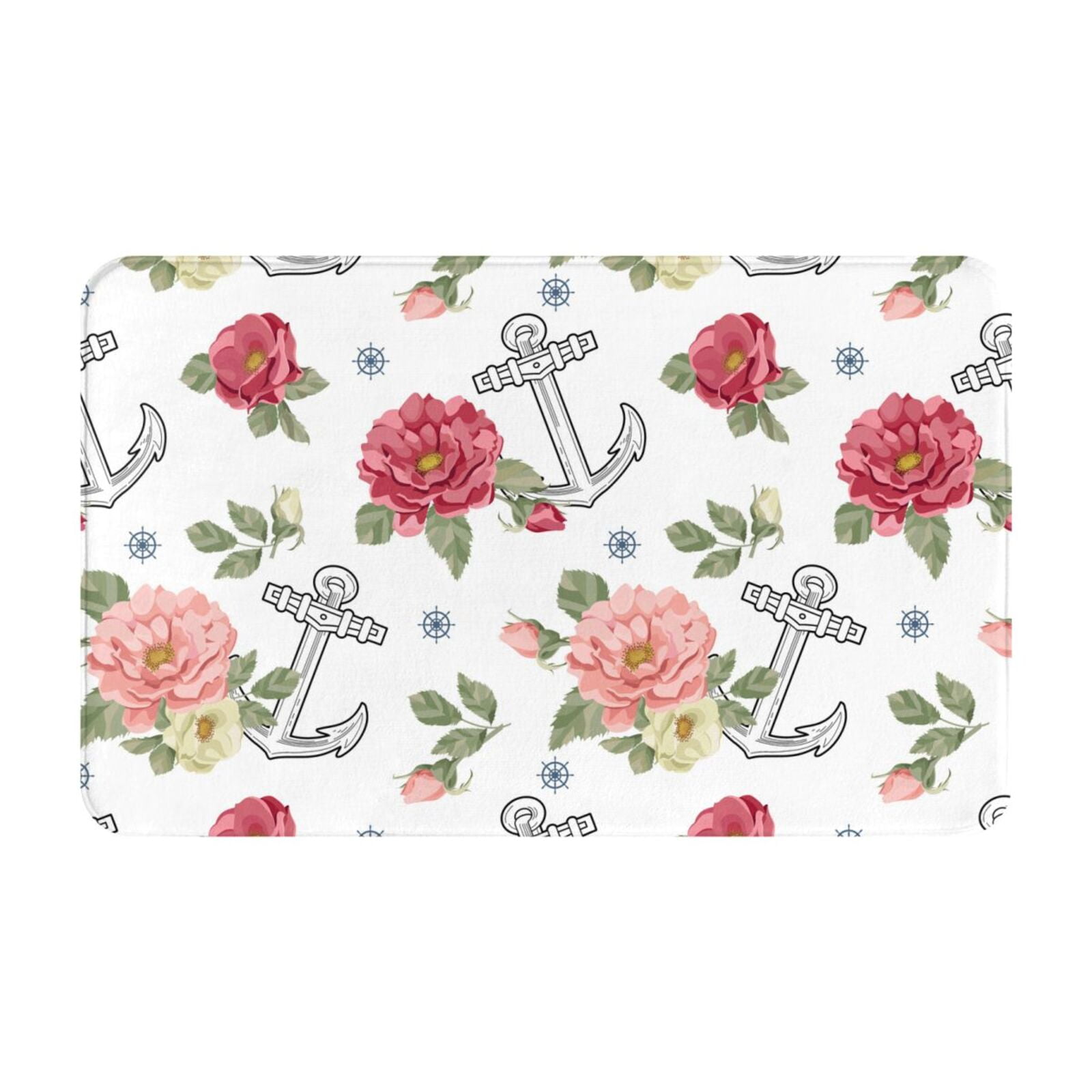 Bathroom Rugs Non Slip Washable - Vintage roses anchor white Kitchen ...