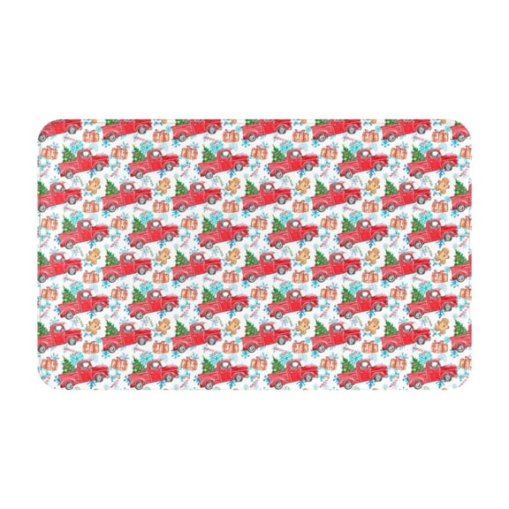Bathroom Rugs Non Slip Washable - Watercolor Red Truck Fir Tree Kitchen Mats for Floor, Area Rugs for Entryway Rugs Indoor, Laundry Bathroom Room Door Rug with Rubber Backing 20x31.5in