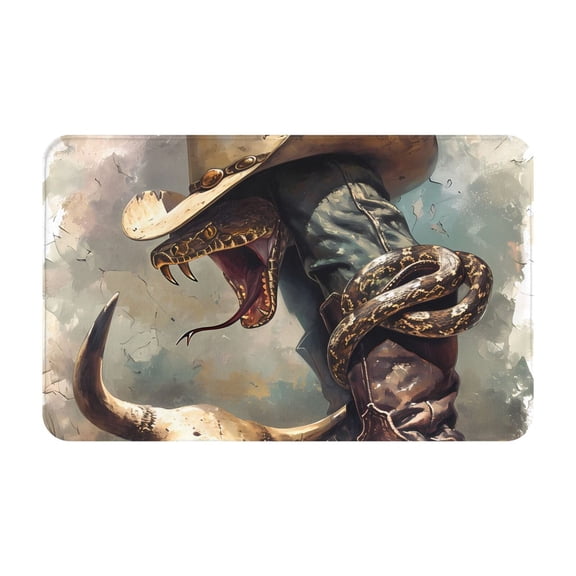 Bathroom Rugs Non Slip Washable - Western Cowboy Snake Ram Skull Kitchen Mats for Floor, Area Rugs for Entryway Rugs Indoor, Laundry Bathroom Room Door Rug with Rubber Backing 20x31.5in