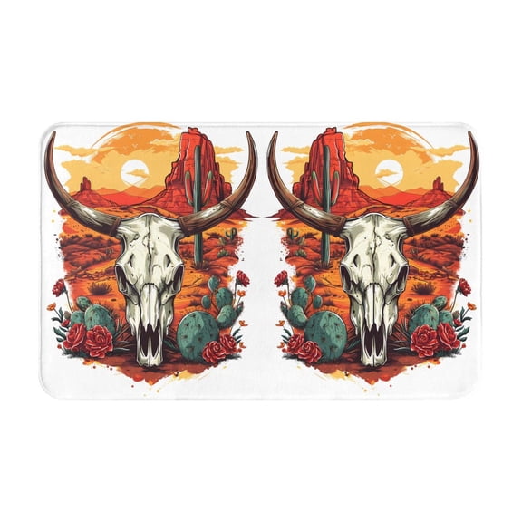 Bathroom Rugs Non Slip Washable - Western Desert Cactus Ram Skull Kitchen Mats for Floor, Area Rugs for Entryway Rugs Indoor, Laundry Bathroom Room Door Rug with Rubber Backing 20x31.5in