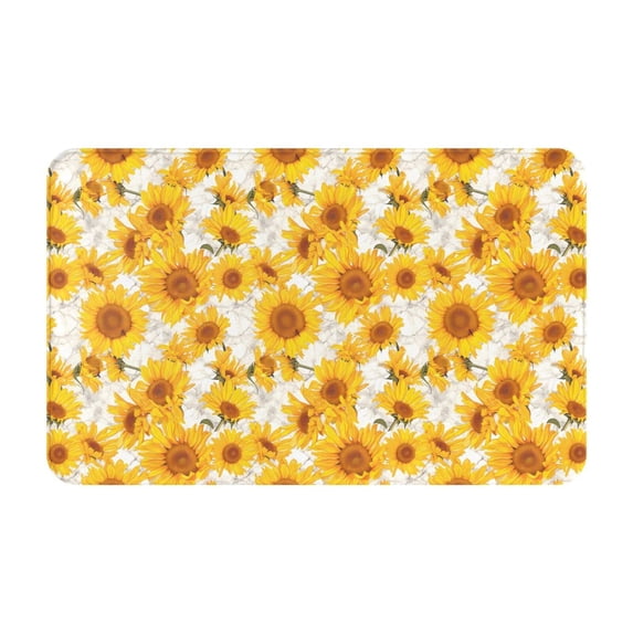 Bathroom Rugs Non Slip Washable - White Marble Pattern Sunflower Kitchen Mats for Floor, Area Rugs for Entryway Rugs Indoor, Laundry Bathroom Room Door Rug with Rubber Backing 20x31.5in