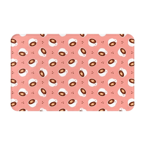 Bathroom Rugs Non Slip Washable - White Mug Coffee Print Pink Kitchen Mats for Floor, Area Rugs for Entryway Rugs Indoor, Laundry Bathroom Room Door Rug with Rubber Backing 20x31.5in