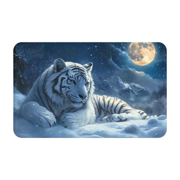 Bathroom Rugs Non Slip Washable - White Tiger Under Full Moon A Kitchen Mats for Floor, Area Rugs for Entryway Rugs Indoor, Laundry Bathroom Room Door Rug with Rubber Backing 20x31.5in