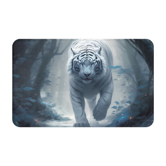 Bathroom Rugs Non Slip Washable - White Tiger in Snowy Forest Kitchen Mats for Floor, Area Rugs for Entryway Rugs Indoor, Laundry Bathroom Room Door Rug with Rubber Backing 20x31.5in
