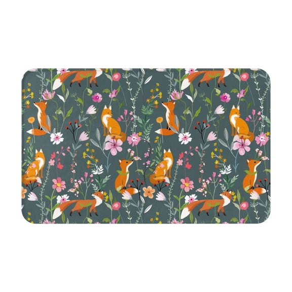 Bathroom Rugs Non Slip Washable - Wolf Fox In Flower Forest Kitchen Mats for Floor, Area Rugs for Entryway Rugs Indoor, Laundry Bathroom Room Door Rug with Rubber Backing 20x31.5in