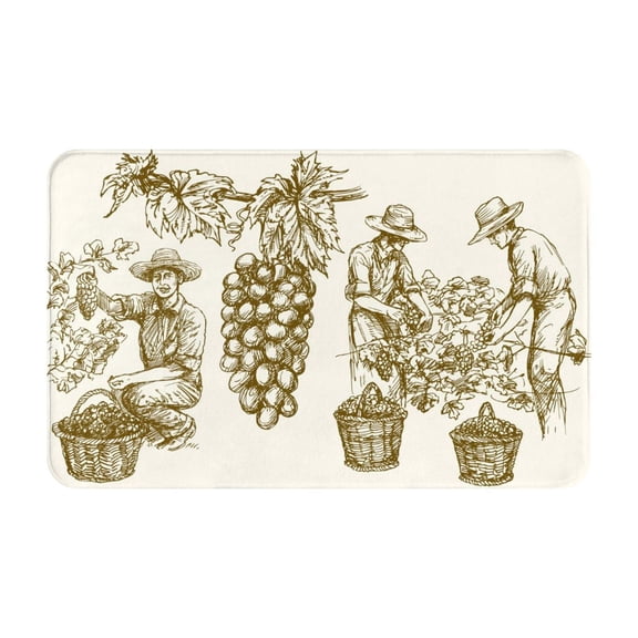 Bathroom Rugs Non Slip Washable - Workers Cutting Grapes From Vineyard Kitchen Mats for Floor, Area Rugs for Entryway Rugs Indoor, Laundry Bathroom Room Door Rug with Rubber Backing 20x31.5in