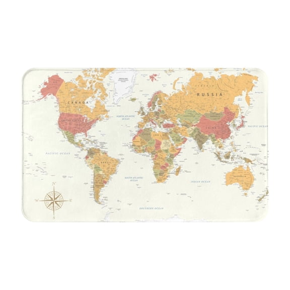 Bathroom Rugs Non Slip Washable - World Map 1 Kitchen Mats for Floor, Area Rugs for Entryway Rugs Indoor, Laundry Bathroom Room Door Rug with Rubber Backing 20x31.5in