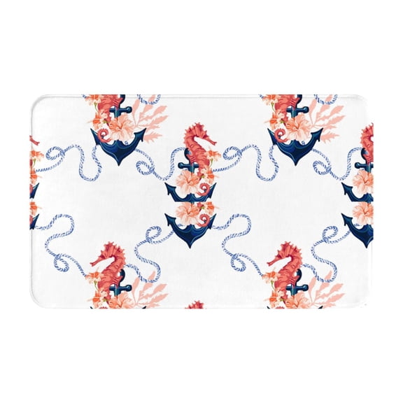 Bathroom Rugs Non Slip Washable - anchor hibiscus ropes sea horse Kitchen Mats for Floor, Area Rugs for Entryway Rugs Indoor, Laundry Bathroom Room Door Rug with Rubber Backing 20x31.5in