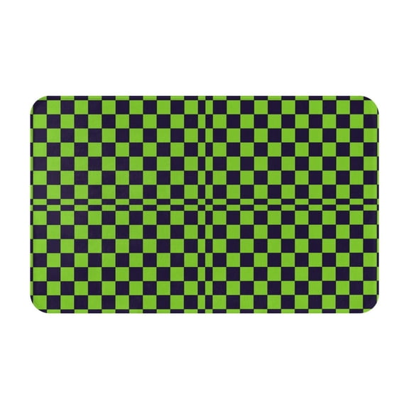 Bathroom Rugs Non Slip Washable - black green checkered Chessboard Kitchen Mats for Floor, Area Rugs for Entryway Rugs Indoor, Laundry Bathroom Room Door Rug with Rubber Backing 20x31.5in