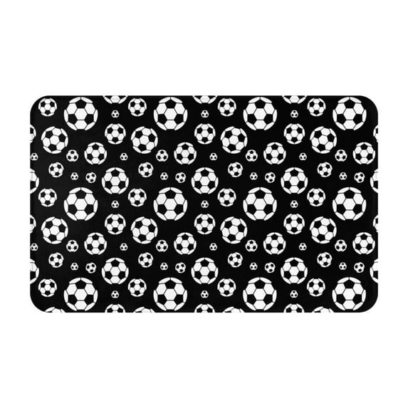 Bathroom Rugs Non Slip Washable - black soccer ball Football Kitchen Mats for Floor, Area Rugs for Entryway Rugs Indoor, Laundry Bathroom Room Door Rug with Rubber Backing 20x31.5in