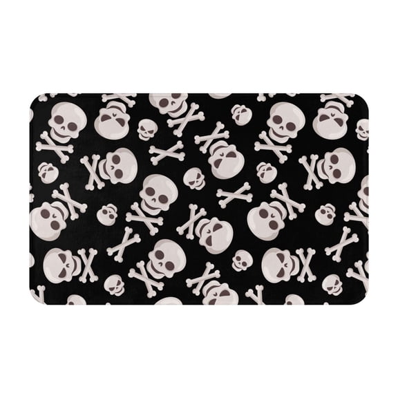 Bathroom Rugs Non Slip Washable - black white Skull bone Kitchen Mats for Floor, Area Rugs for Entryway Rugs Indoor, Laundry Bathroom Room Door Rug with Rubber Backing 20x31.5in
