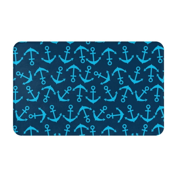 Bathroom Rugs Non Slip Washable - blue anchor navyblue print Kitchen Mats for Floor, Area Rugs for Entryway Rugs Indoor, Laundry Bathroom Room Door Rug with Rubber Backing 20x31.5in