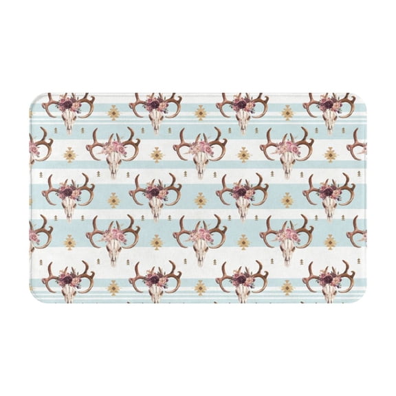 Bathroom Rugs Non Slip Washable - boho floral deer skull Indian Kitchen Mats for Floor, Area Rugs for Entryway Rugs Indoor, Laundry Bathroom Room Door Rug with Rubber Backing 20x31.5in