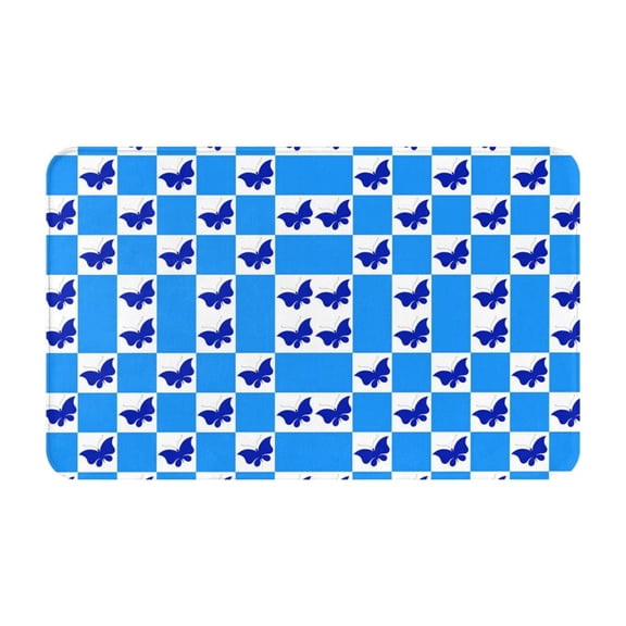 Bathroom Rugs Non Slip Washable - butterfly blue chessboard checkered Kitchen Mats for Floor, Area Rugs for Entryway Rugs Indoor, Laundry Bathroom Room Door Rug with Rubber Backing 20x31.5in