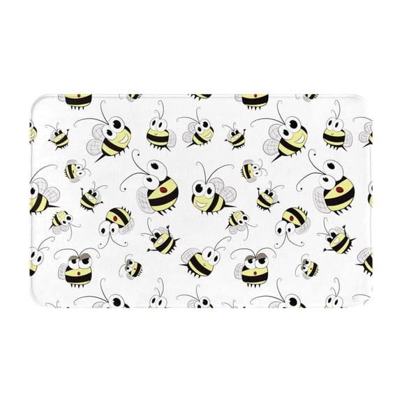 Bathroom Rugs Non Slip Washable - cartoon bees funny white cute Kitchen Mats for Floor, Area Rugs for Entryway Rugs Indoor, Laundry Bathroom Room Door Rug with Rubber Backing 20x31.5in