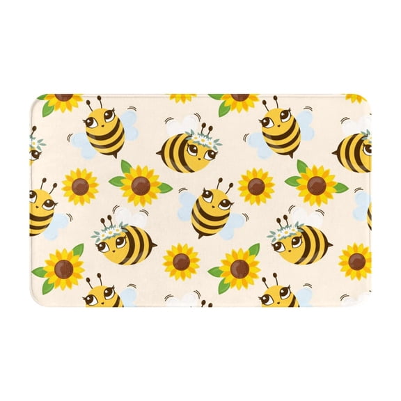 Bathroom Rugs Non Slip Washable - cute cartoon bees sunflower daisy Kitchen Mats for Floor, Area Rugs for Entryway Rugs Indoor, Laundry Bathroom Room Door Rug with Rubber Backing 20x31.5in