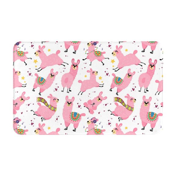 Bathroom Rugs Non Slip Washable - cute pink llamas Alpaca funny Kitchen Mats for Floor, Area Rugs for Entryway Rugs Indoor, Laundry Bathroom Room Door Rug with Rubber Backing 20x31.5in