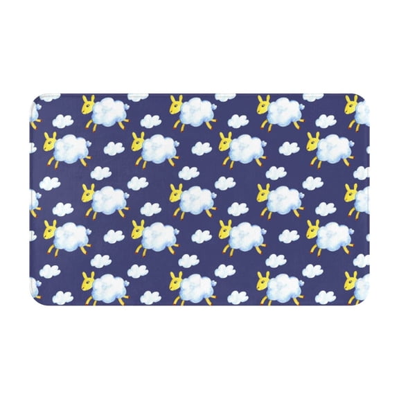 Bathroom Rugs Non Slip Washable - cute sheep clouds navyblue funny Kitchen Mats for Floor, Area Rugs for Entryway Rugs Indoor, Laundry Bathroom Room Door Rug with Rubber Backing 20x31.5in