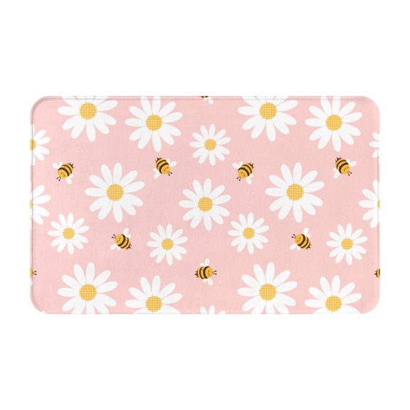 Bathroom Rugs Non Slip Washable - daisy flower bee cartoons pink Kitchen Mats for Floor, Area Rugs for Entryway Rugs Indoor, Laundry Bathroom Room Door Rug with Rubber Backing 20x31.5in