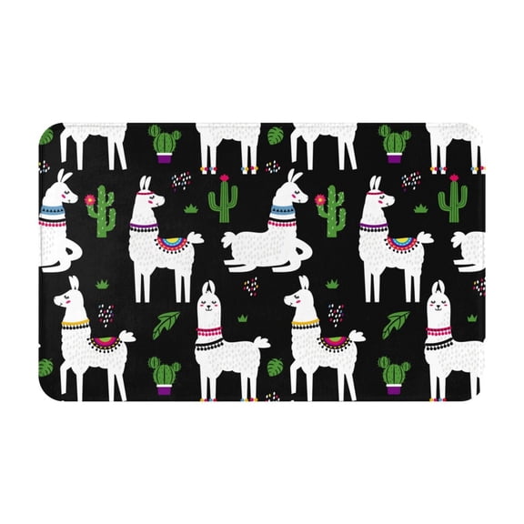 Bathroom Rugs Non Slip Washable - llama alpaca cactus black cute Kitchen Mats for Floor, Area Rugs for Entryway Rugs Indoor, Laundry Bathroom Room Door Rug with Rubber Backing 20x31.5in
